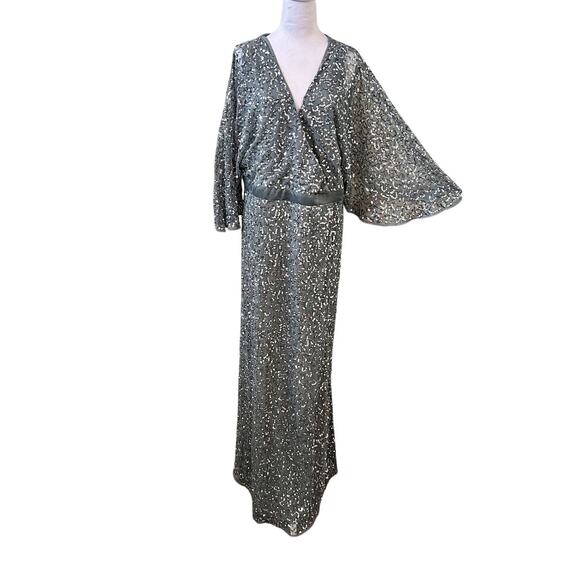 NWT Elegant Silver Sequin Kimono-Sleeve Cocktail Formal Evening Gown 3X 24 - Picture 2 of 10
